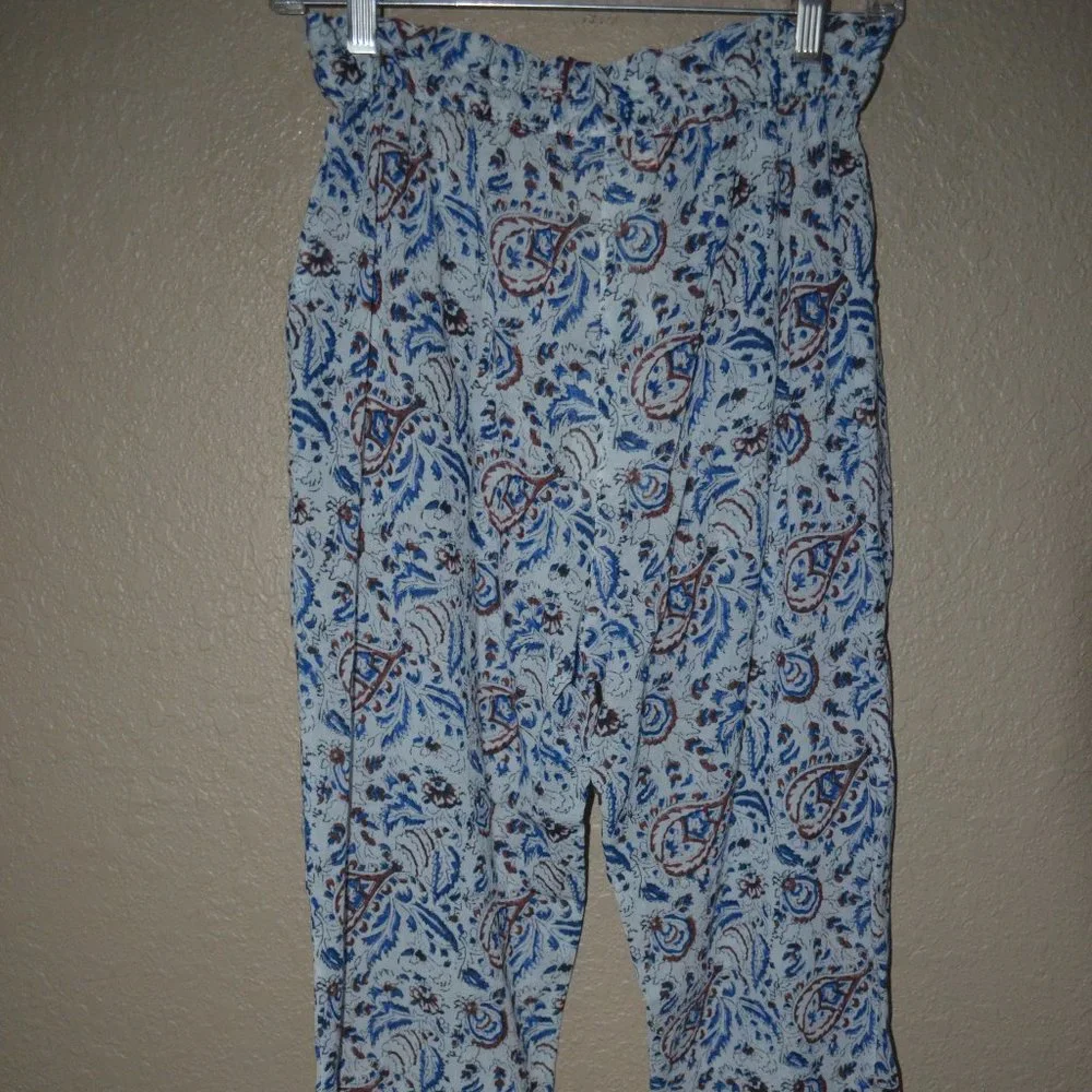 NWT $189 Sz XS Xirena Tayler Blue White Mosaic Drawstring Casual Comfy Pants